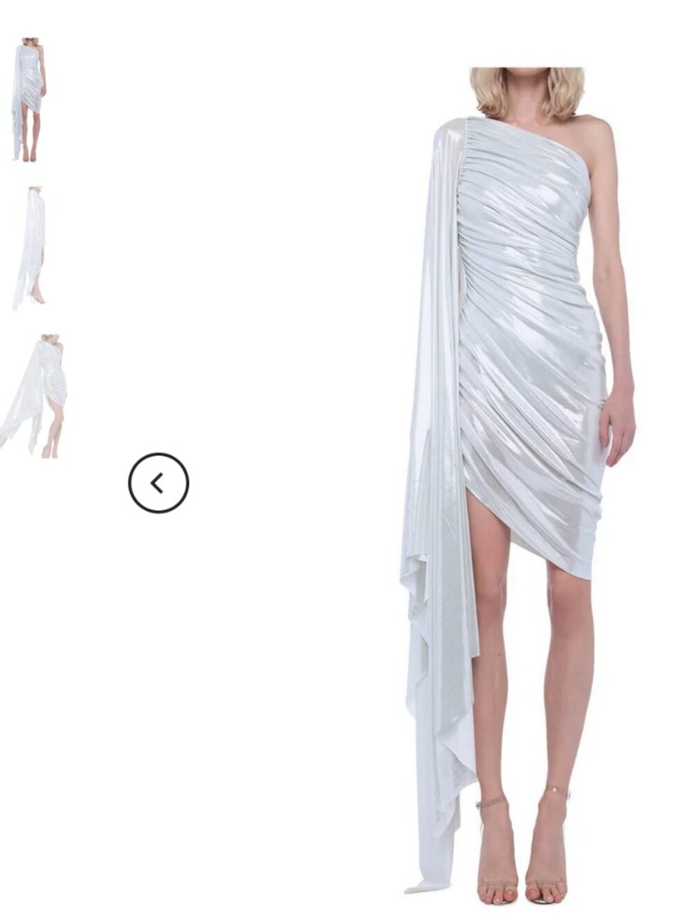 Norma Kamali Diana one-sleeve draped ruched stretch-lamé dress
